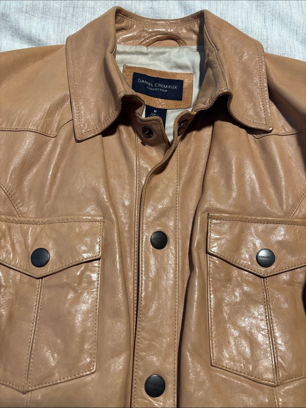 Daniel Cremieux Camel Tan Leather Button Jacket.